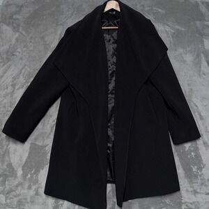 Lauren Ralph Lauren Coat Womens XL Black Open Front Draped Collar Overcoat